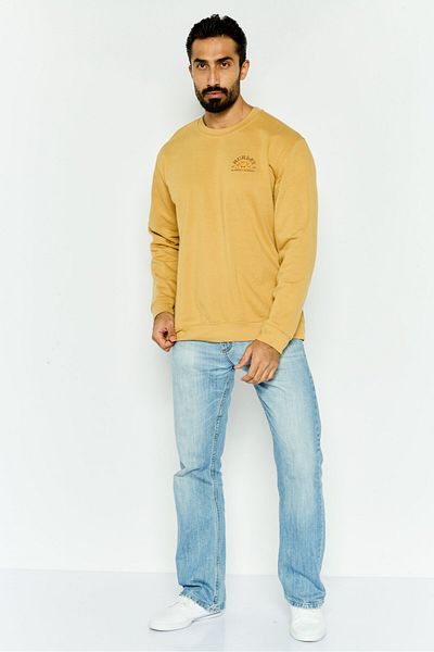 Hurley Men Crew Neck Long Sleeve Brand Logo Sweatshirts, Light Brown