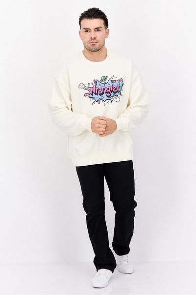 WRANGLER Men Crew Neck Long Sleeve Graphic Sweatshirt, Off White Combo