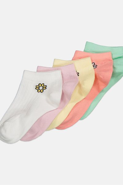 XOXO Kids Girl 5 Pair Embroidered Ankle Socks, White