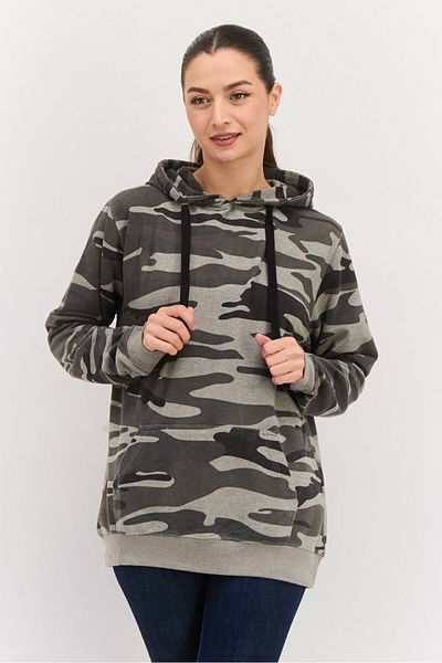 Burnside Women Hooded Camouflage Sweatshirts, Grey Combo
