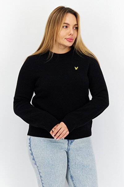 Lyle & Scott Women Crew Neck Embroidered Logo Knitted Sweater, Black