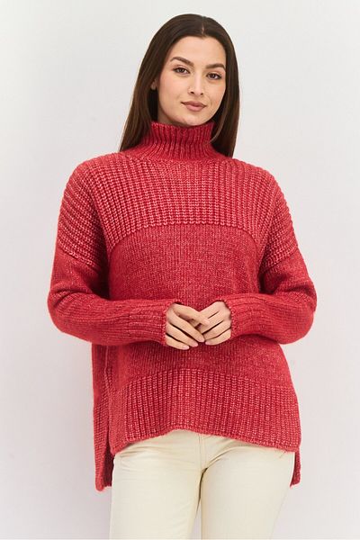 Hugo Boss Women Mock Neck Textured Sweater, Red