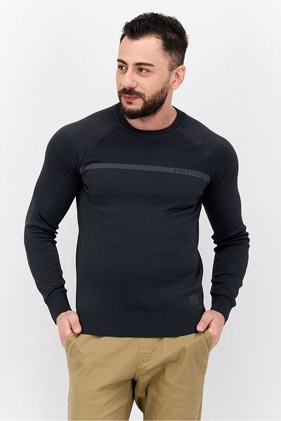 freesoul Men Crew Neck Long Sleeves Brand Logo Sweatshirt, Charcoal Grey