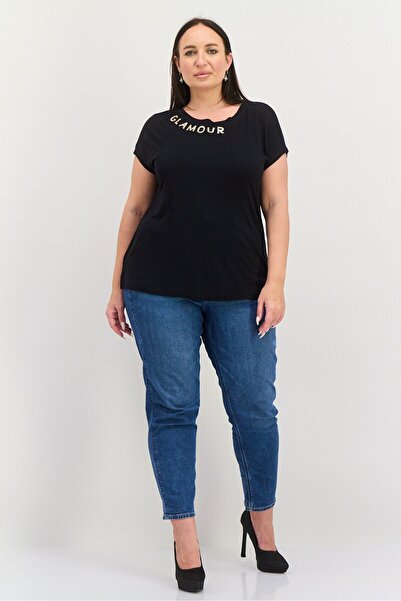 Esprit Women Round Neck Cap Sleeves Textured Top, Black