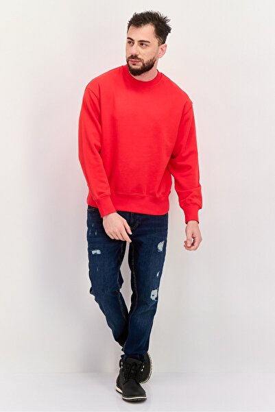Esprit Men Ribbed Neck Plain Long Sleeves Sweatshirt, Red