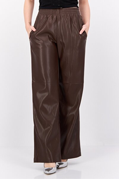Black Tape بنطلون نسائي واسع الساق بقصّة عادية، بني شوكولاتة