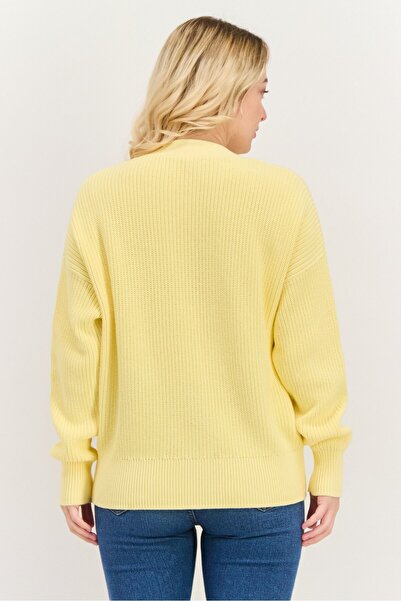 Hugo Boss Women V Neck Textured Long Sleeves Cardigans, Yellow