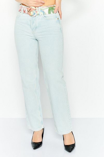Scotch & Soda Women Straight Fit Belted Washed Denim, Blue