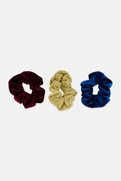 Goody Kids Girl 3 Pieces Plain Scrunchies, Gold