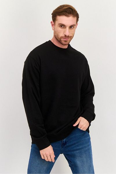 Burnside Men Crew Neck Long Sleeve Plain Sweatshirt, Black