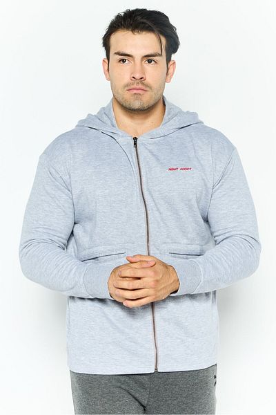 Night Addict Men Hooded Long Sleeve Embraided Logo Sweatshirt, Grey