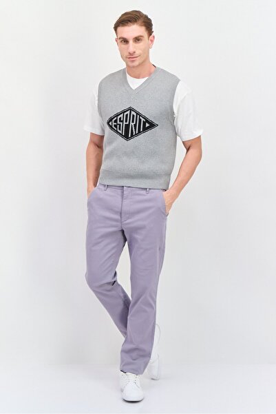 Esprit Men V-Neck Sleeveless Textured Sweater Vest, Grey