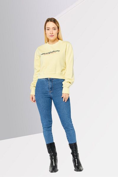 Diesel Women Ribbed Neck Long Sleeves Brad Logo Sweatshirt, Pale Yellow