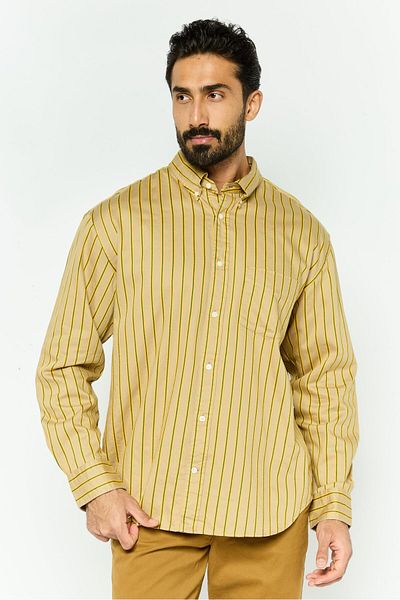 Gant Men Relaxed Fit Stripe Long Sleeves Casual Shirt, Khaki