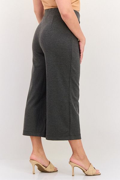 Esprit Women Regular Fit Heather Wide Leg Pants, Charcoal