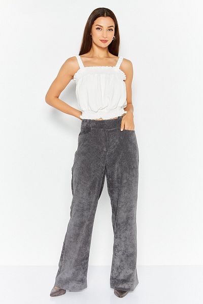 Esprit Women Regular Fit Textured Wide Leg Pant, Dark Grey