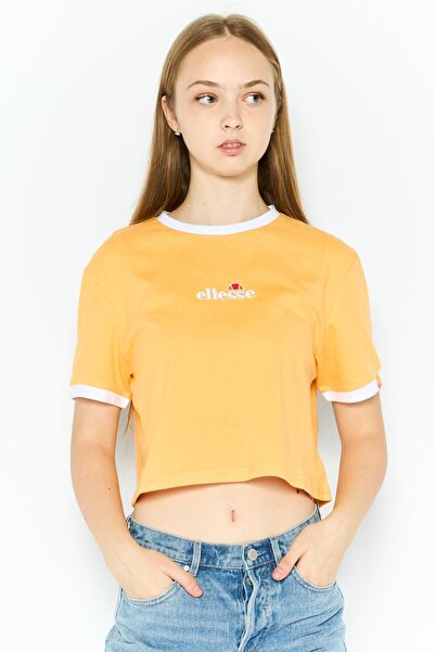 Ellesse Women Crew Neck Short Sleeve Brand Logo Crop T-shirt, Light Orange