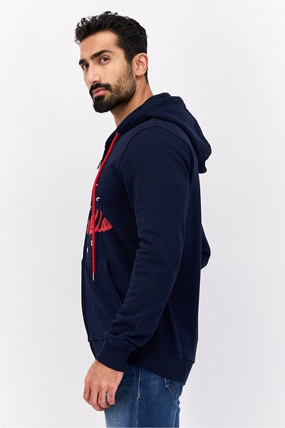 Frankie Morello Men Hood With Drawstring Long Sleeve Brand Logo Sweatshirts, Navy