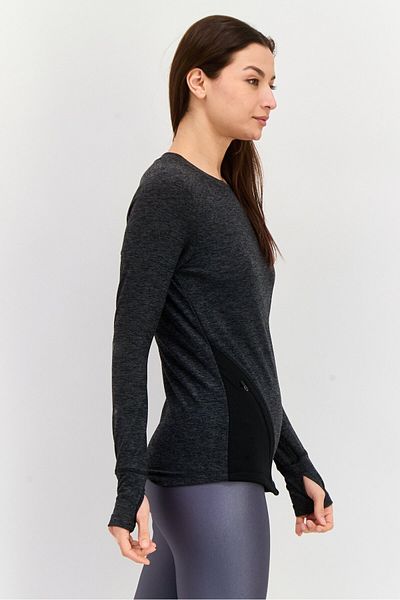 Nine West Women Sportswear Fit Long Sleeves Training Top, Dark Grey