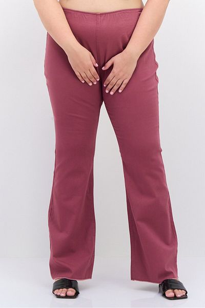 Tinseltown Women Plus Size High Rise Solid Flared Pants, Mauve