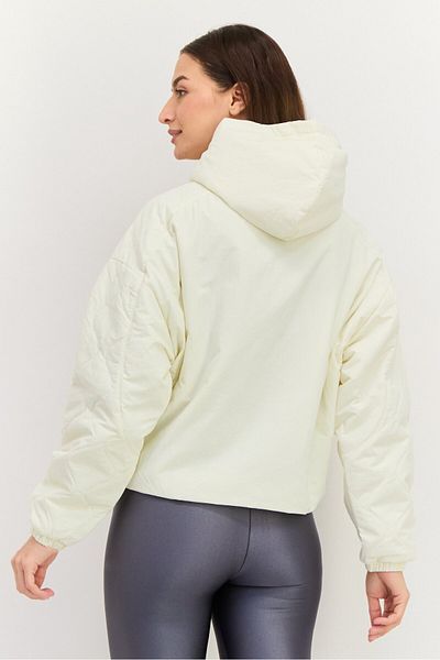 Reebok Women Sportswear Fit Long Sleeve Brand Logo Hooded Sweatshirt, Light Cream