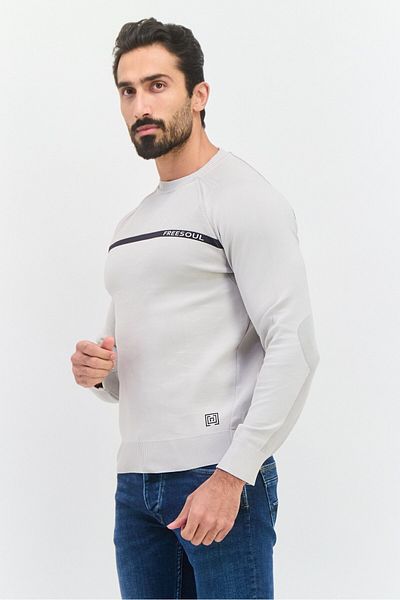 freesoul Men Crew Neck Brand Logo Long Sleeve Sweatshirt, Light Gray