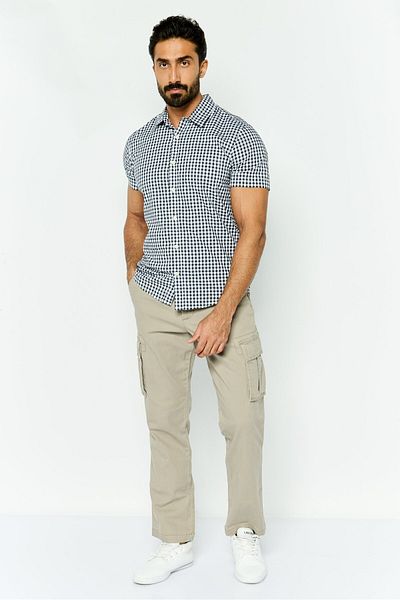 GAP Men Slim Fit Checkered Short Sleeves Casual Shirt, White