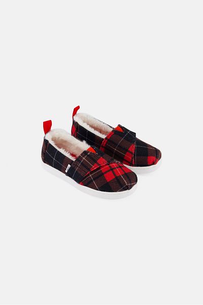 Toms Toddlers Girl Tartan Print Velcro Casual Shoes, Red