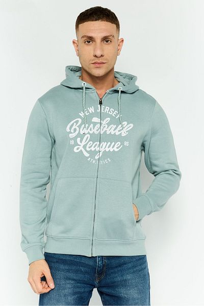 Threadbare Men Graphic Print Long Sleeve Hoodie, Slate Blue