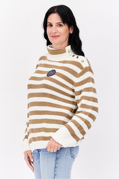 Pepe Jeans Women Turtle Neck Embroidered Logo Sweaters, Light Brown