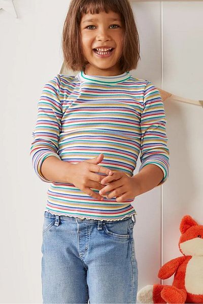 Tchibo Toddler Girls Striped Ribbed Structure Sweater, White Combo