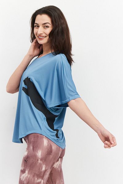 Puma قميص رياضي نسائي بشعار العلامة التجارية، أزرق مخضر