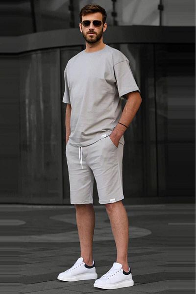 Madmext Painted Gray Basic Men's Shorts Set 6377