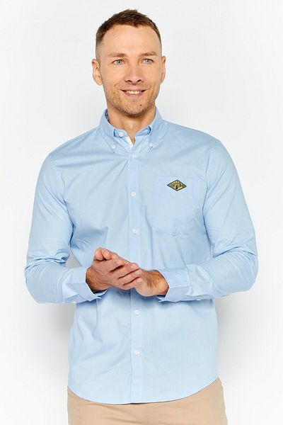 Esprit Men Regular Fit Embroidered Long Sleeves Casual Shirt, Blue