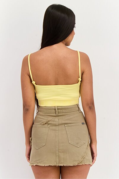 NA-KD Women Scoop Neck Sleeveless Brand Logo Crop Top, Yellow