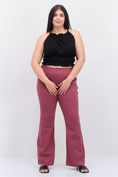 Tinseltown Women Plus Size High Rise Solid Flared Pants, Mauve