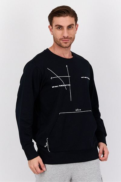 SKECHERS Men Sportwear Fit Graphic Print Long Sleeves Outdoor Sweatshirt, Black