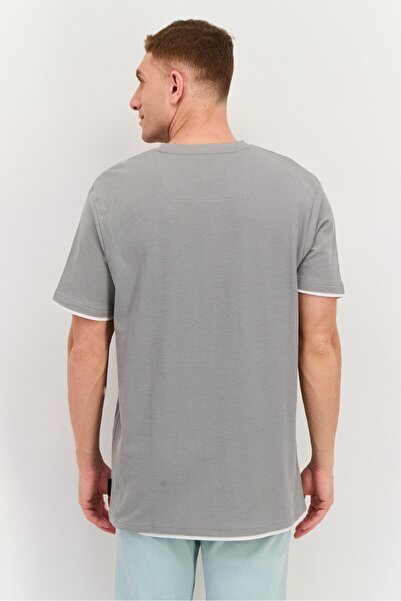 Threadbare Men Crew Neck Short Sleeve Textured T Shirt, Grey