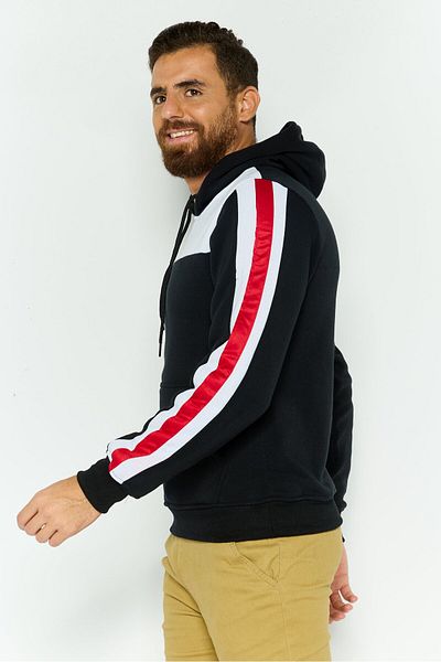 Company Eighty One Men Colorblock Long Sleeves Hoodies, Black Combo