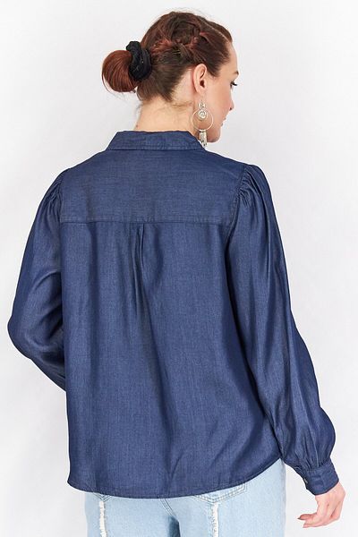 Tchibo Women Spread Neck Long Sleeves Plain Shirts, Navy
