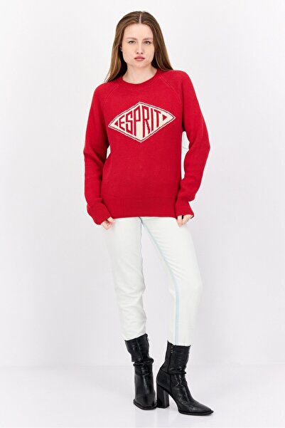 Esprit Women Crew Neck Textured Sweater, Red