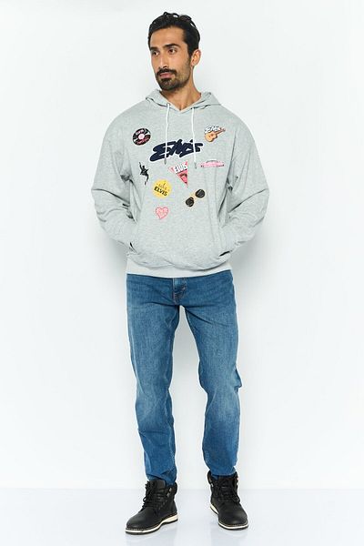 Elvis Men Hooded Brand Logo Long Sleeves Sweatshirt, Grey