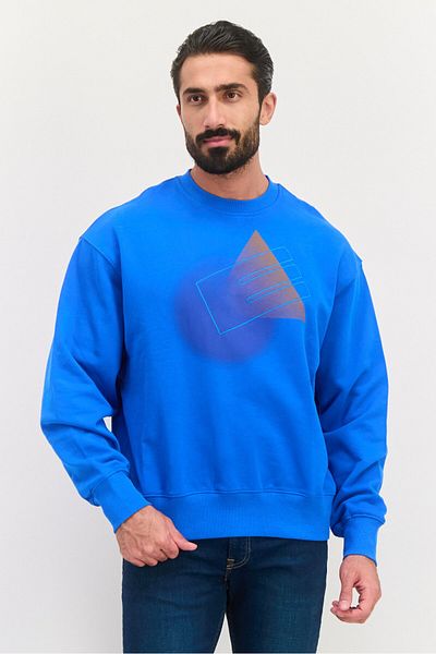 Esprit Men Crew Neck Graphic Print Long Sleeves Sweatshirt, Blue