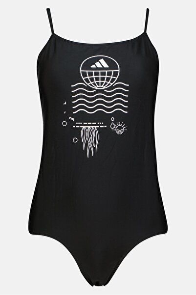 adidas ملابس سباحة نسائية من قطعة واحدة بطبعة جرافيكية مبطنة، باللون الأسود