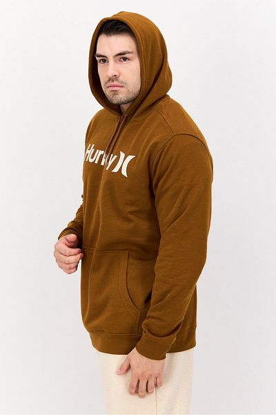 Hurley Men Hooded Brand Logo Long Sleeve Sweatshirt, Brown