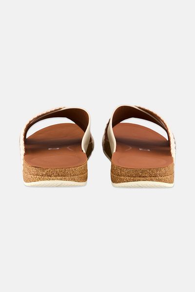 Fitflop Men Slip On Leather Cross Slides , Beige