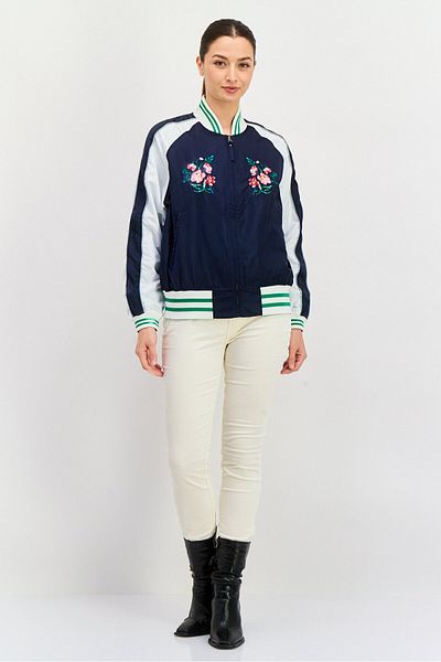 Pepe Jeans Women Embroidered Windbreaker Jacket, Navy