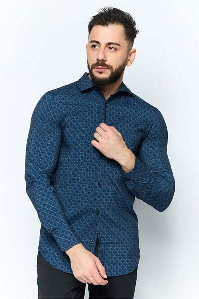 Perry Ellis قميص رجالي كاجوال بقصة ضيقة وأكمام طويلة وطبعة جرافيكية، متعدد الألوان