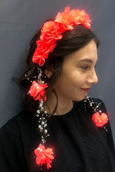 Hayalperest boncuk Laser Cut Orange Flower Patterned Crown