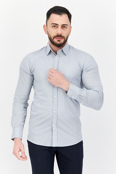Antony Morato Men Slim Fit Allover Print Long Sleeves Casual Shirt, Light Blue